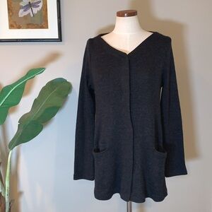 Anthropologie Moth V Neck Wool Blend Black Large Snap Cardigan, Size S